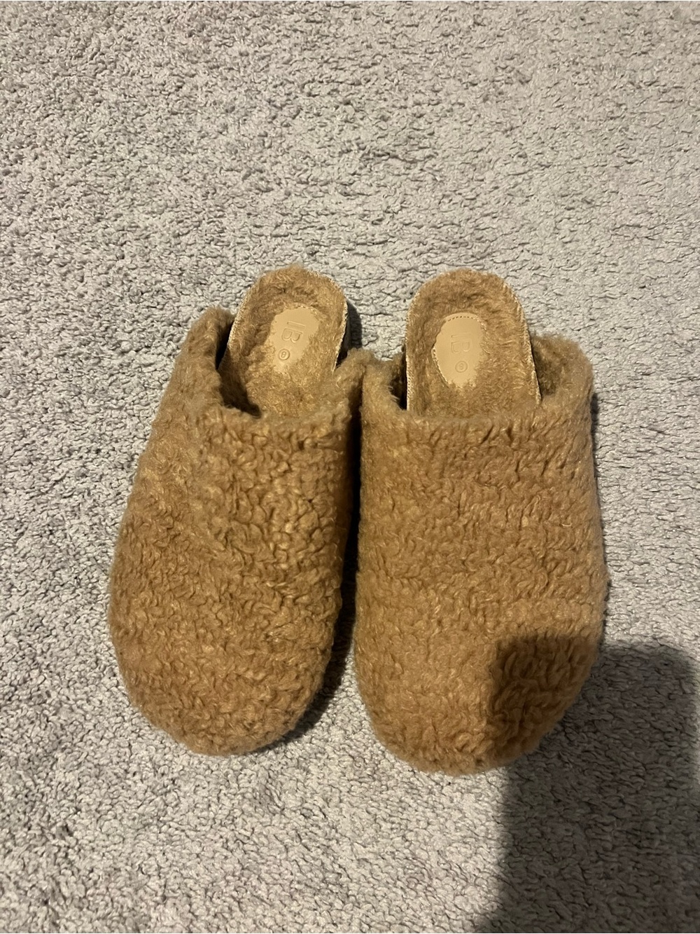 INTENTIONALLY BLANK Tan Fuzzy Slip-On Mules